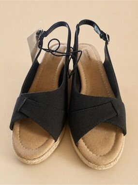 St. John's Bay Black Espadrille Slingback Wedge Sandals